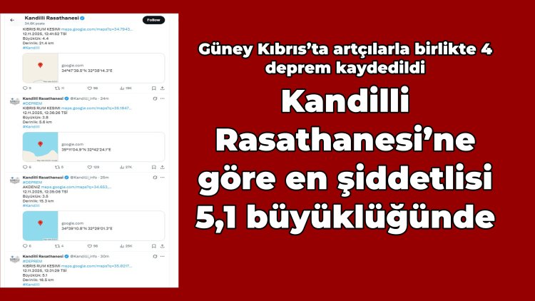 Güney Kıbrıs’ta artçılarla birlikte 4 deprem kaydedildi