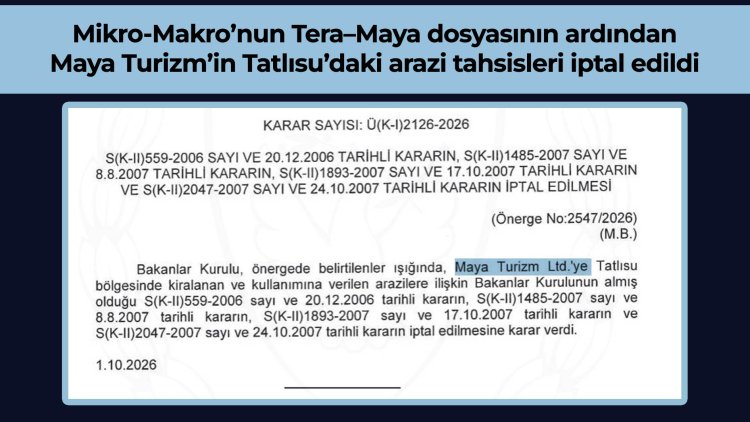 Mikro-Makro’nun Tera–Maya dosyasının ardından Maya Turizm’in Tatlısu’daki arazi tahsisleri iptal edildi