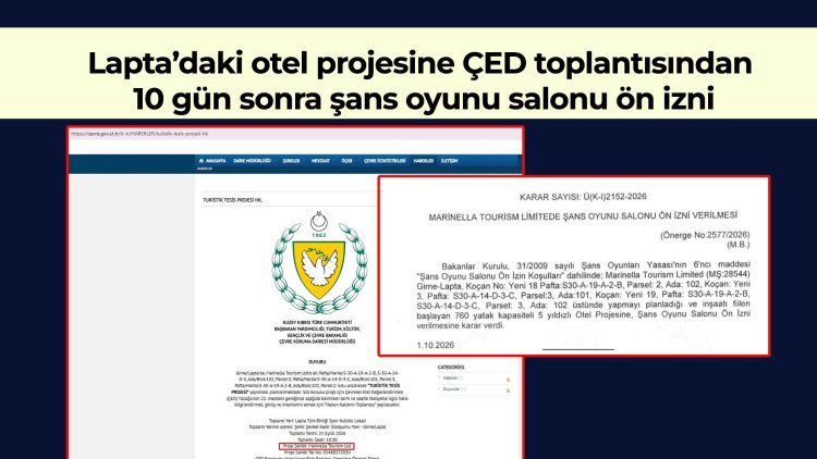 ÇED toplantısından 10 gün sonra Lapta’daki 760 yataklı otele şans oyunu salonu ön izni