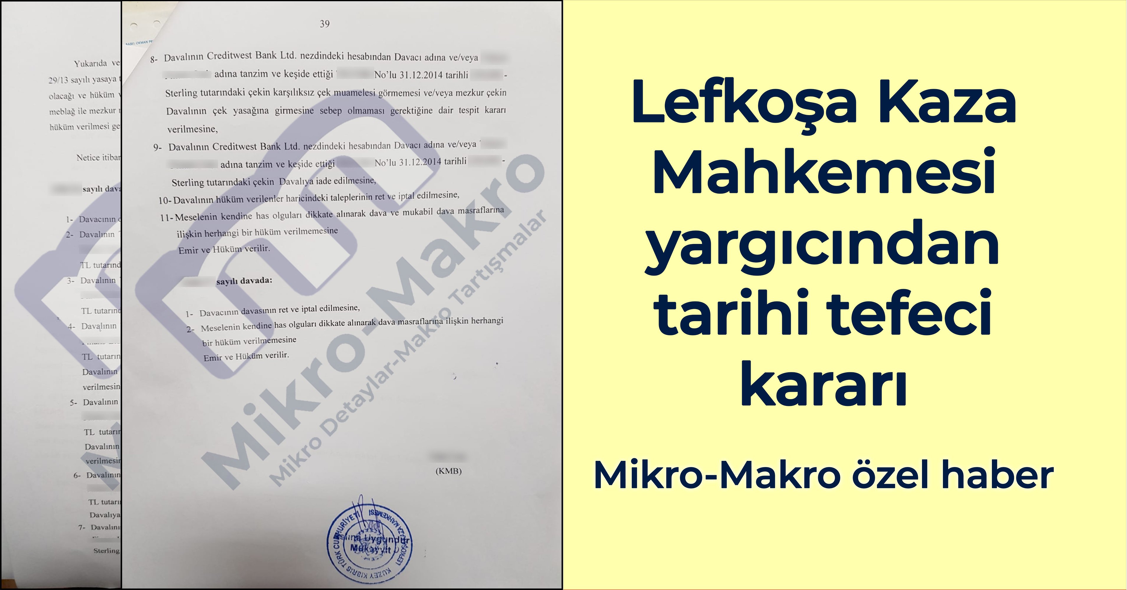 Lefkoşa Kaza Mahkemesi yargıcından tarihi tefeci kararı