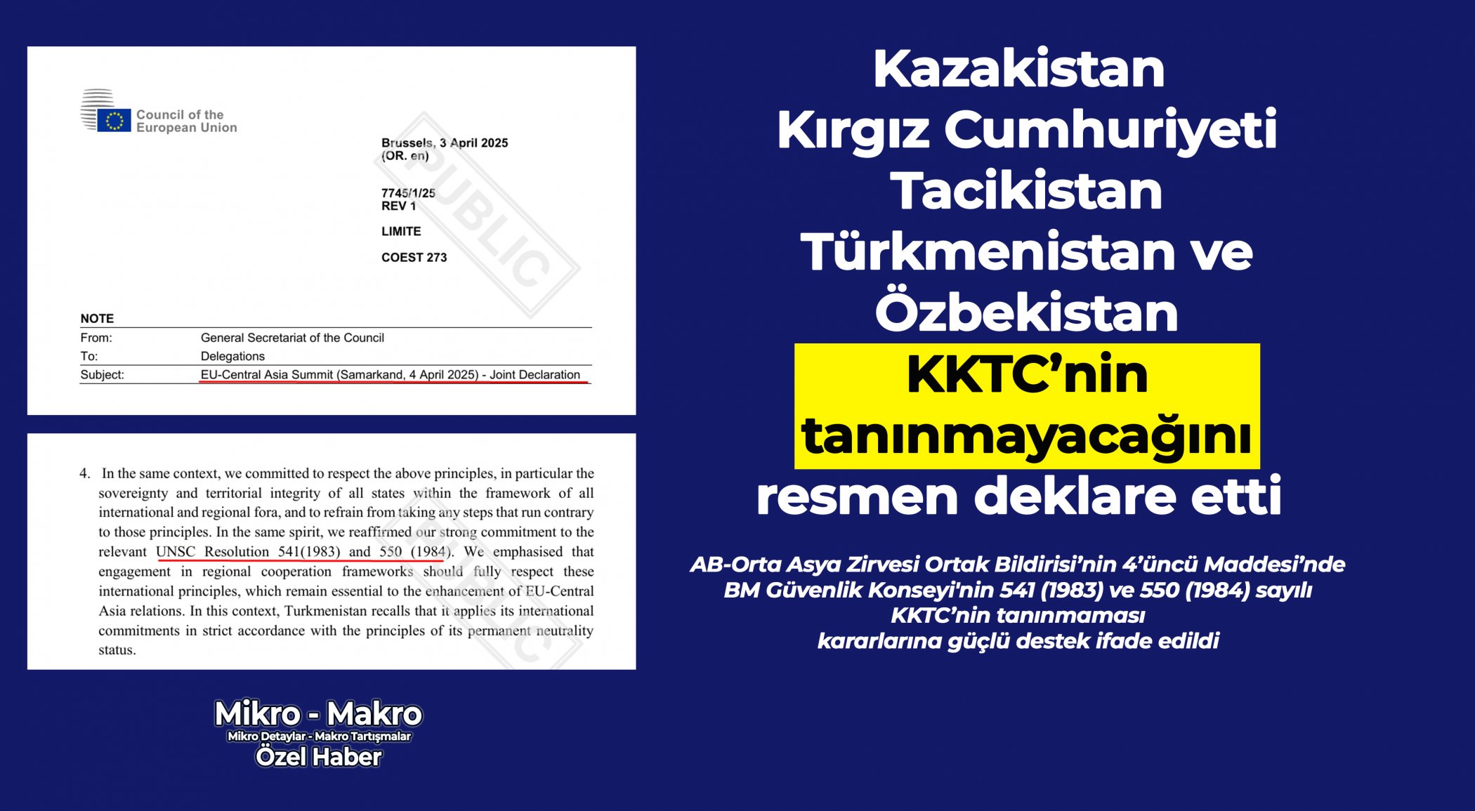 Kazakistan, Kırgızistan, Tacikistan, Türkmenistan ve Özbekistan KKTC’nin tanınmayacağını deklare etti