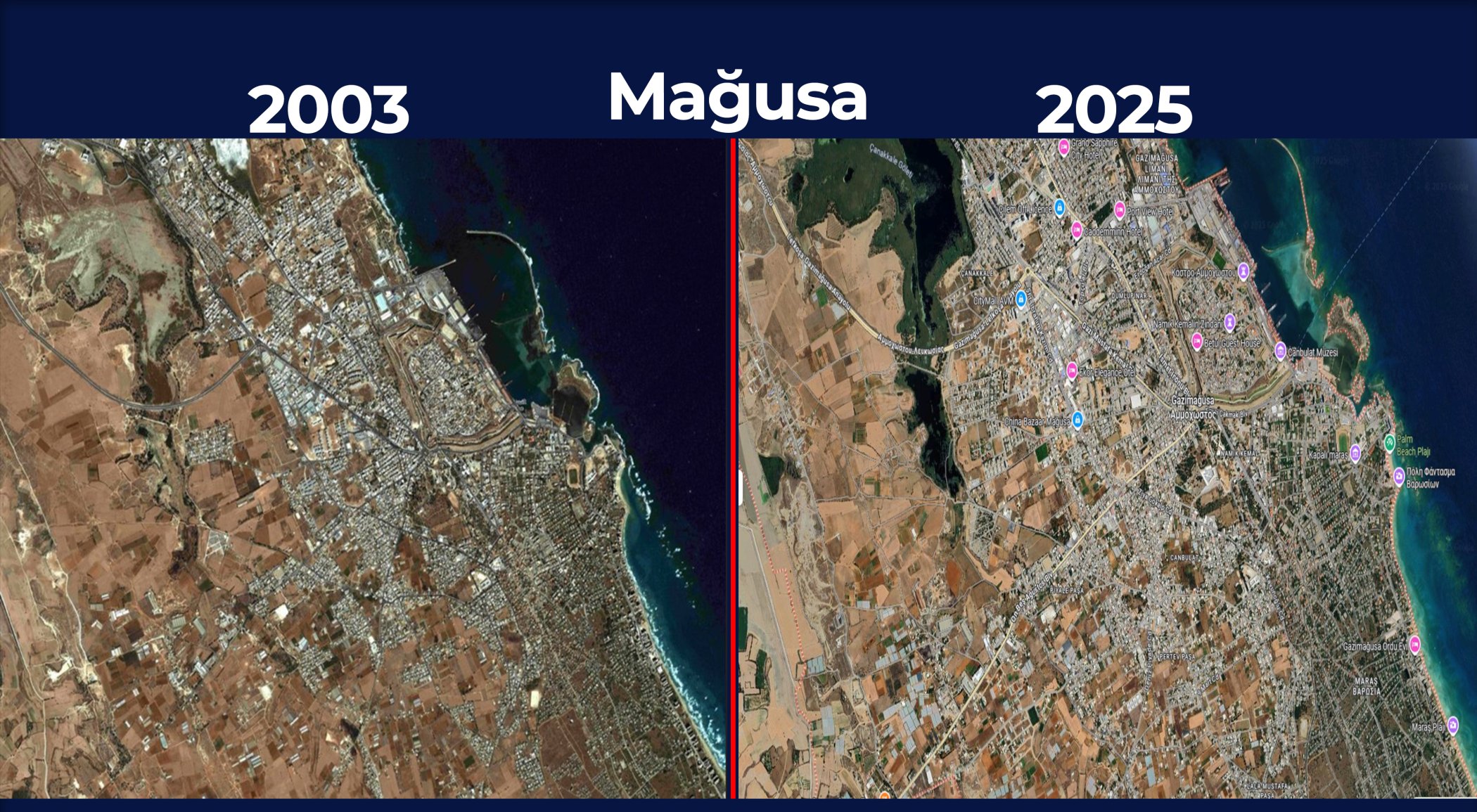 Mağusa’nın 2003 tarihli uydu fotoğrafı paylaşıldı