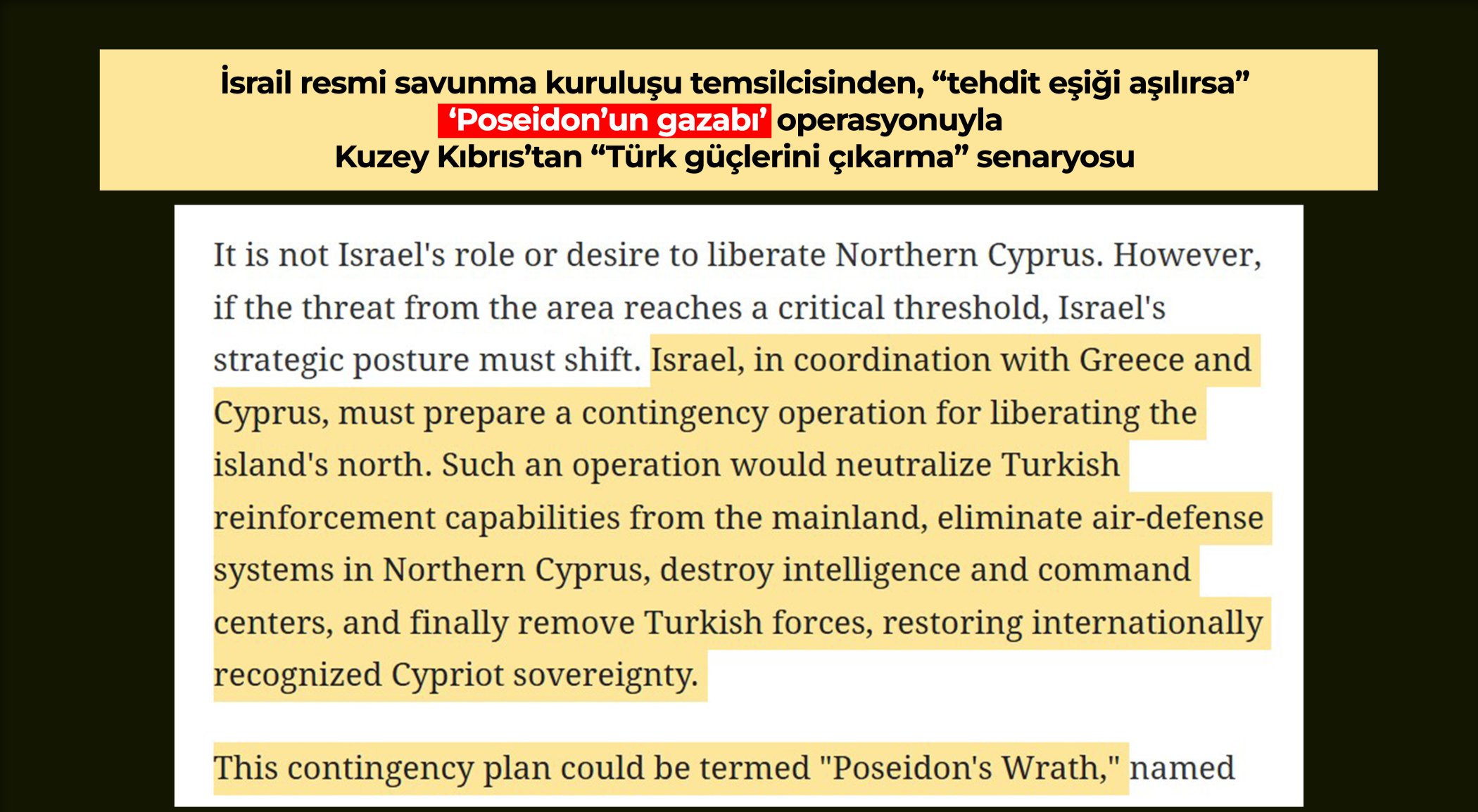 İsrail resmi savunma kuruluşu temsilcisi: ‘NATO’nun Türkiye yükümlülüğü Kuzey Kıbrıs’ta geçmez’