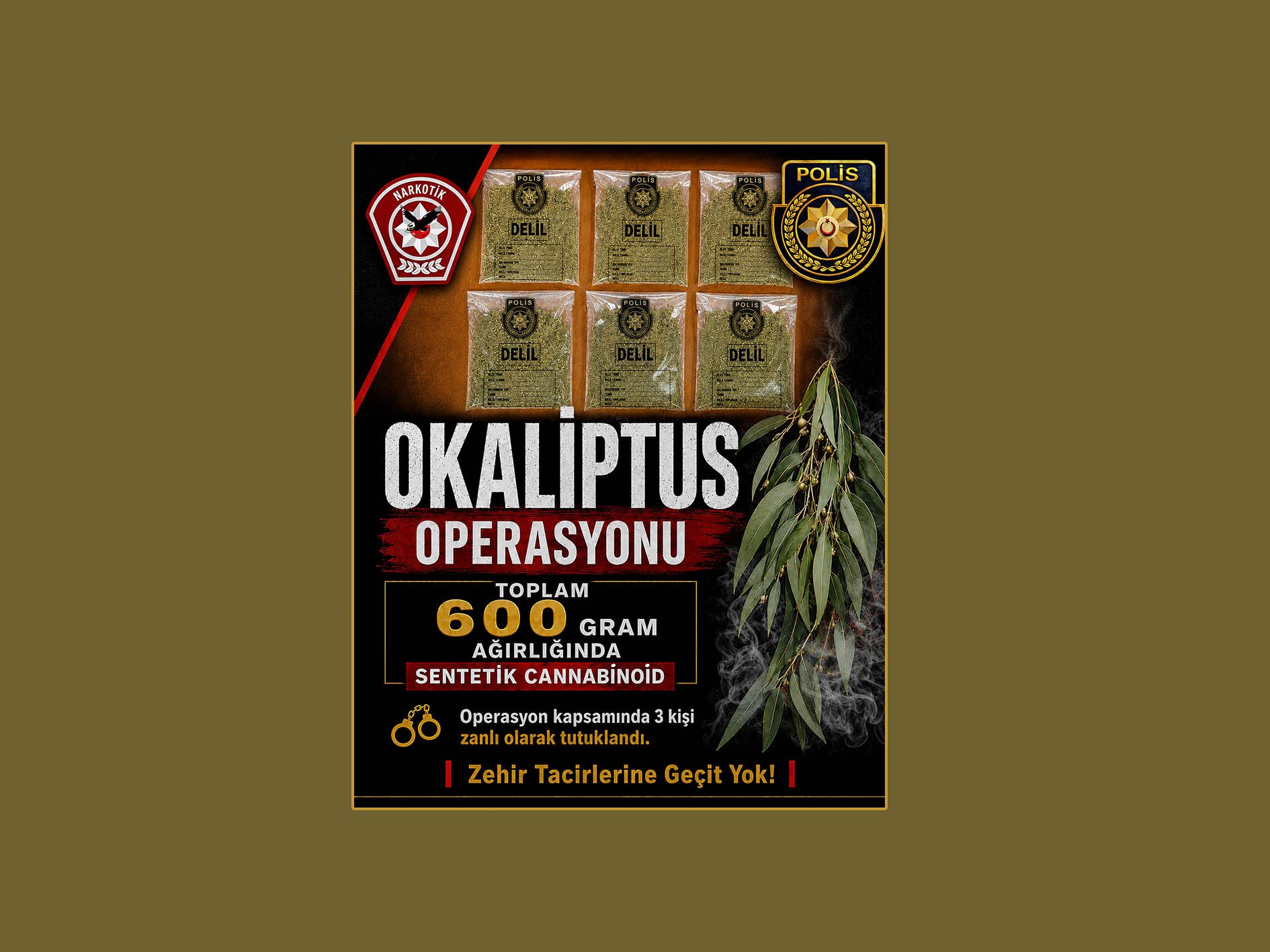 Okaliptus Operasyonu: 600 gram ağırlığında sentetik cannabinoid türü uyuşturucu ele geçirildi