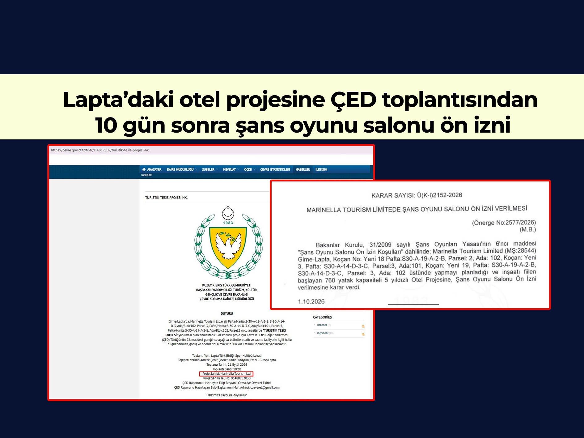 ÇED toplantısından 10 gün sonra Lapta’daki 760 yataklı otele şans oyunu salonu ön izni